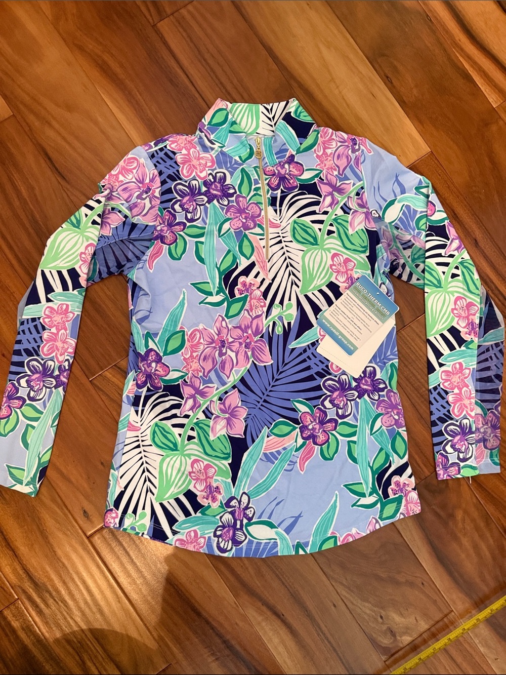 Women’s Long Sleeve Floral Zip-Front Tee - Lavender Multi
